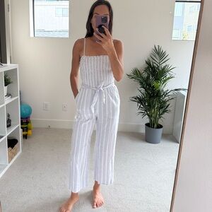 Abercrombie & Fitch Light Blue and White Striped Jumpsuit